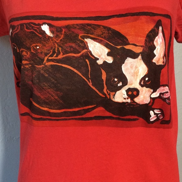 Alternative Red Painted Dog Boston Terrier T-Shirt - Picture 2 of 10